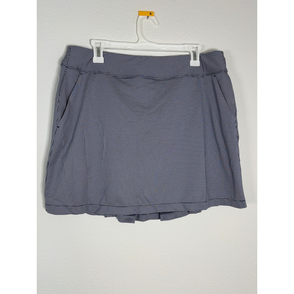 Greg Norman PlayDry Golf Skort Navy Blue White Gingham Pleated Back Womens Large